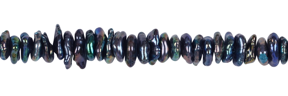 Rang de collier Keshi, perle d'eau douce A, pétrole-coloré (gef.), env. 02-04 x 05-08mm 