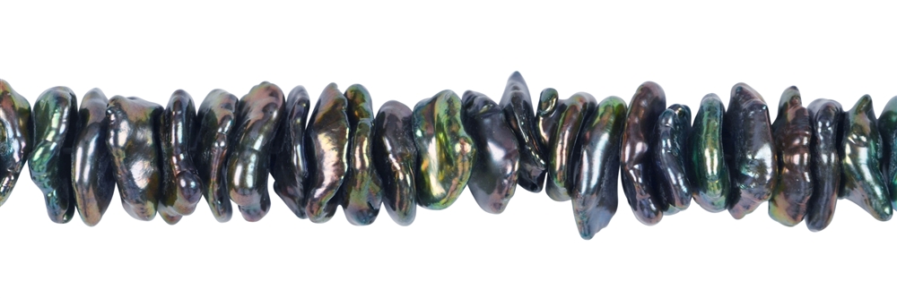 Rang de collier Keshi, perle d'eau douce A, pétrole-coloré (gef.), env. 02-04 x 08-10mm