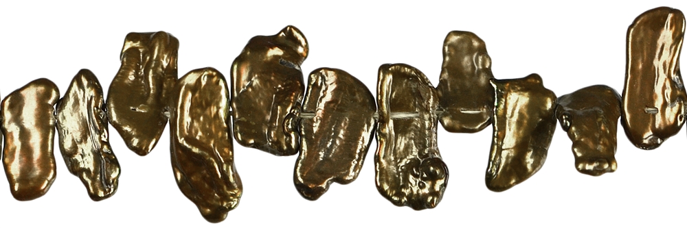 Strang flach, Süßwasser-Perle AB, bronze (gef.), 06 x 15mm 