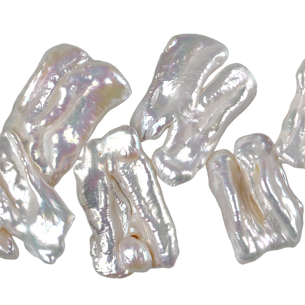 Rang de collier plat, perle d'eau douce A, blanc-crème, env. 10 x 20-25mm