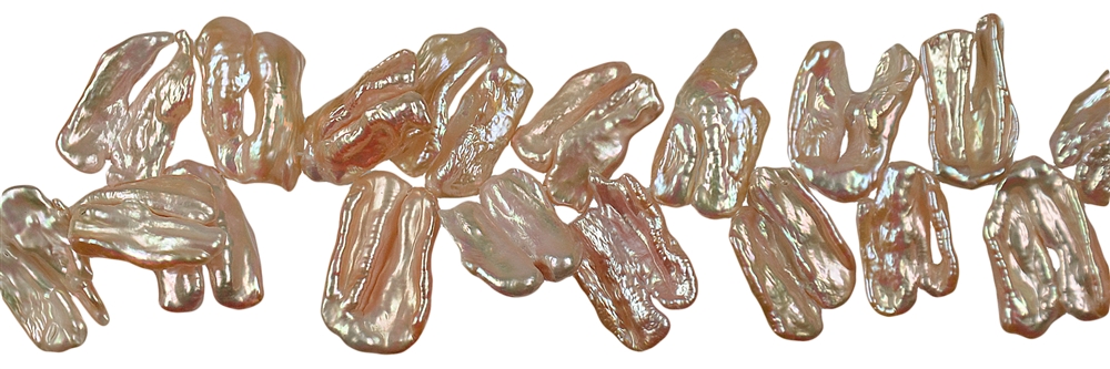 Rang de collier plat, perle d'eau douce orange-rose (naturelle), env.12-15 x 20-25mm