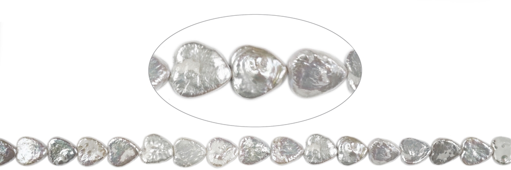 Rang de collier Coeurs, perle argent-blanc (naturel), 12 x 12mm