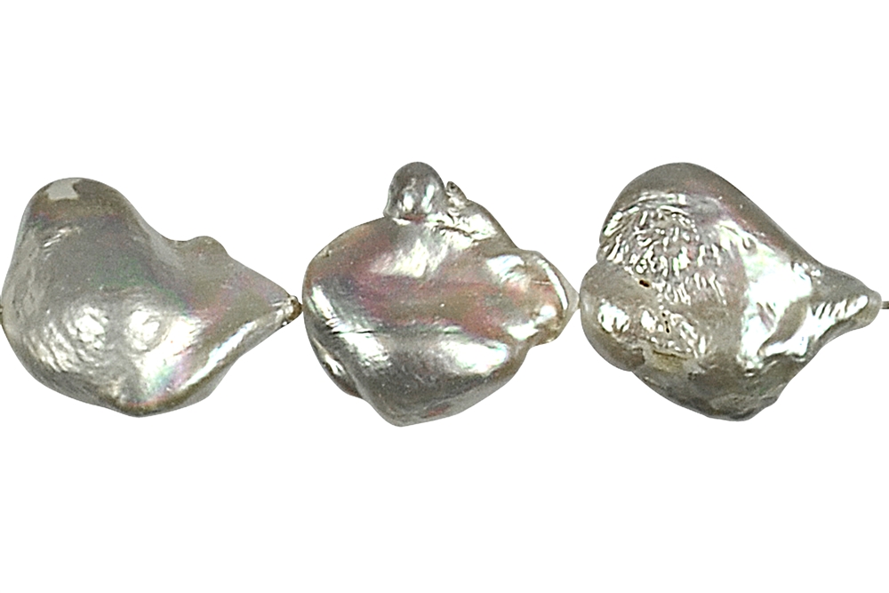 Filo di perle barocche con nucleo, grigio argento, ca. 20 - 25 mm