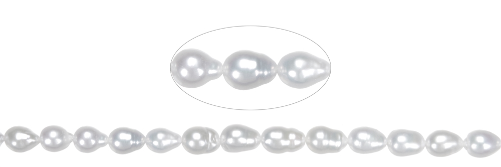 Filo a goccia, perla d'acqua dolce, bianco-crema, 06 - 07 mm