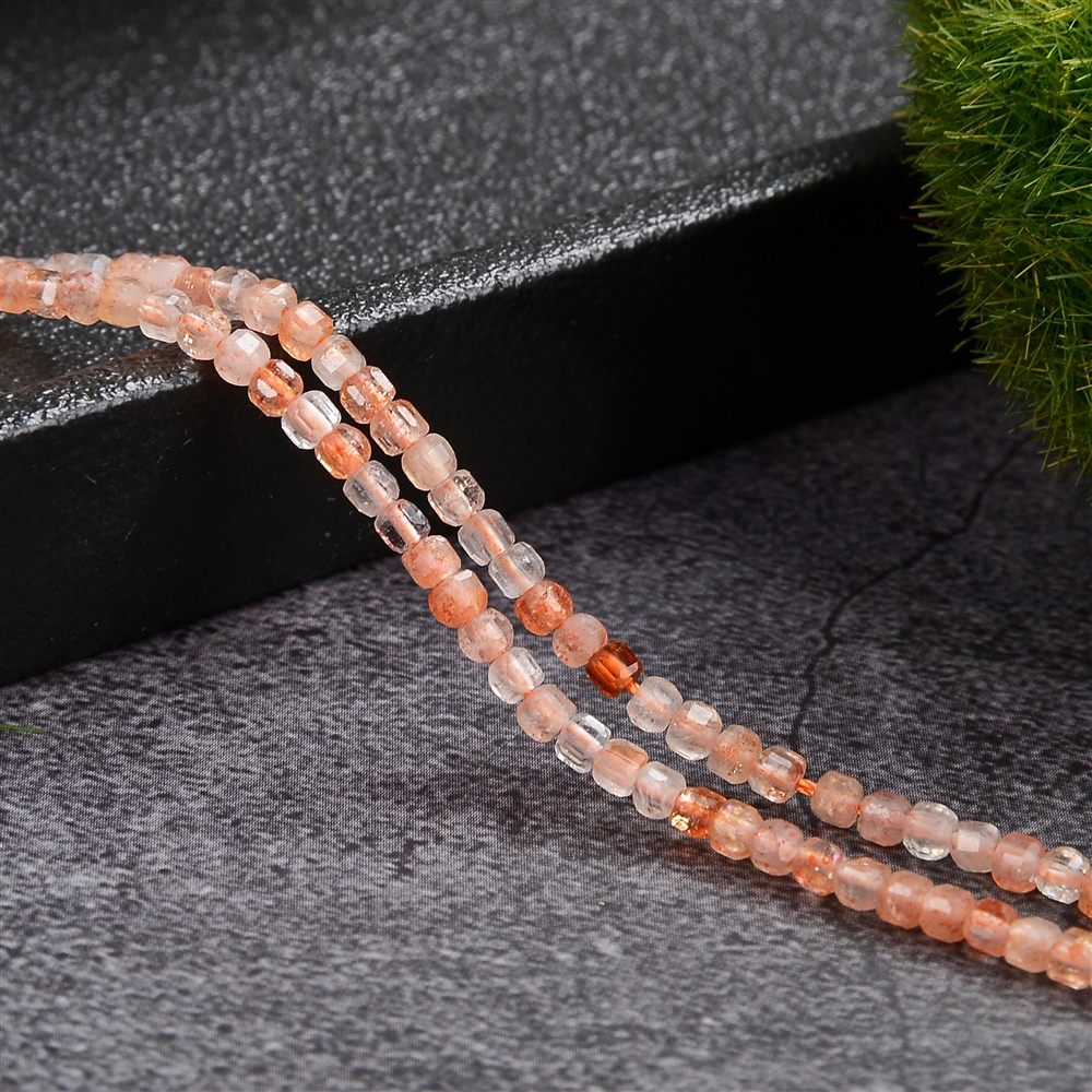 strand cube, sunstone, faceted, 02 x 02 x 02mm (39cm)