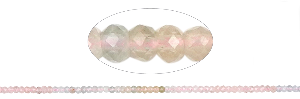 strand button, morganite, faceted, 02 x 03mm, assorted colors