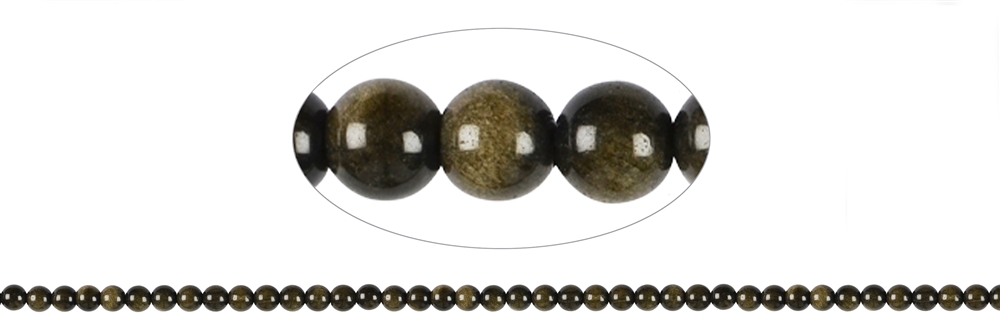 Strang Kugeln, Obsidian (Goldglanzobsidian), 04mm