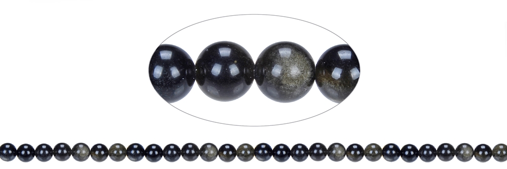 Strand of beads, obsidian (gold luster obsidian), 06mm