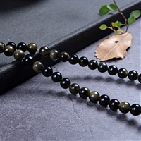 Strand of beads, obsidian (gold luster obsidian), 08mm