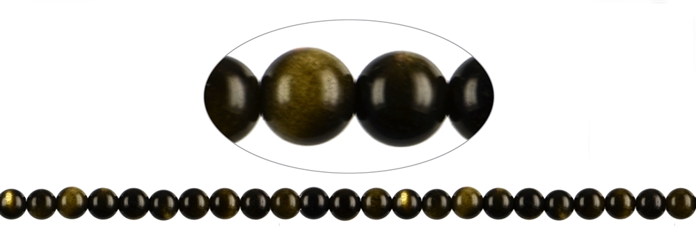 Rang de collier boules, Obsidienne (or brillant), 08mm
