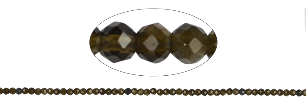 Strang Kugeln, Obsidian (Goldglanzobsidian), facettiert, 02mm