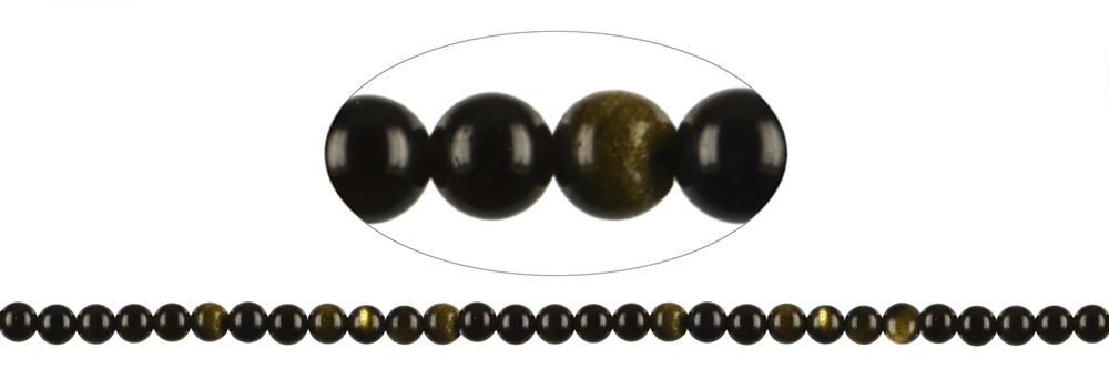 Strang Kugeln, Obsidian (Silberglanzobsidian), 06mm