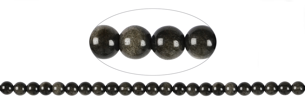 Strand of beads, obsidian (silver lustre obsidian), 08mm