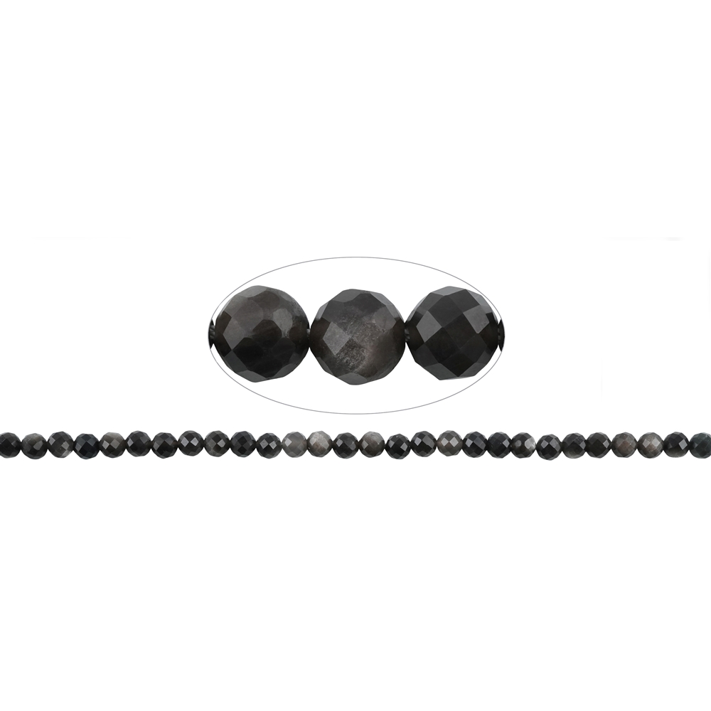 Rang de colliers boules, obsidienne (obsidienne argentée), 06mm, facetté | Marco Schreier