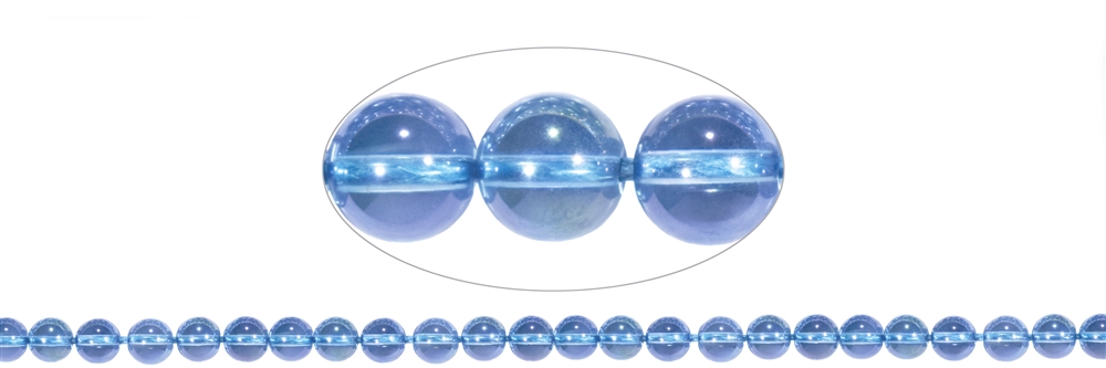 Strand of balls, colored quartz (shade "aqua aura"), 08mm