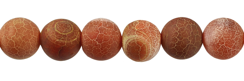 Strand of balls, Agate (Snakeskin Agate) red-orange (colored), matte, 12mm