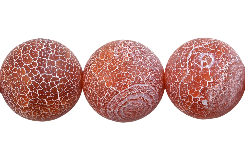 Strand of balls, Agate (Snakeskin Agate) red (colored), matt, 20mm
