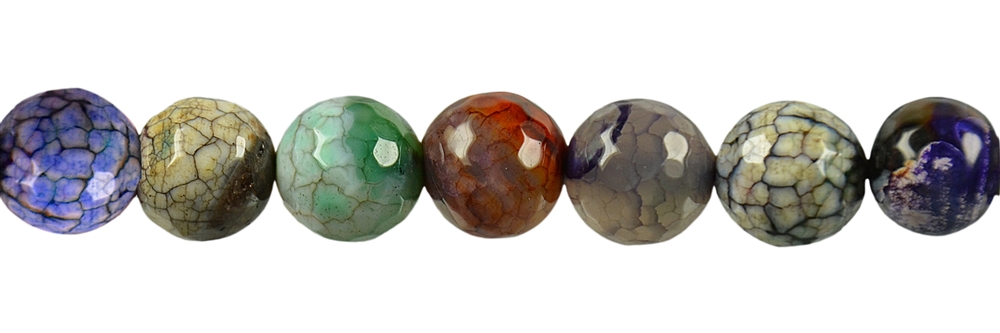 Rang de collier boules, Agate (serpentine) multicolore (gef.), facetté, 10mm (37cm)