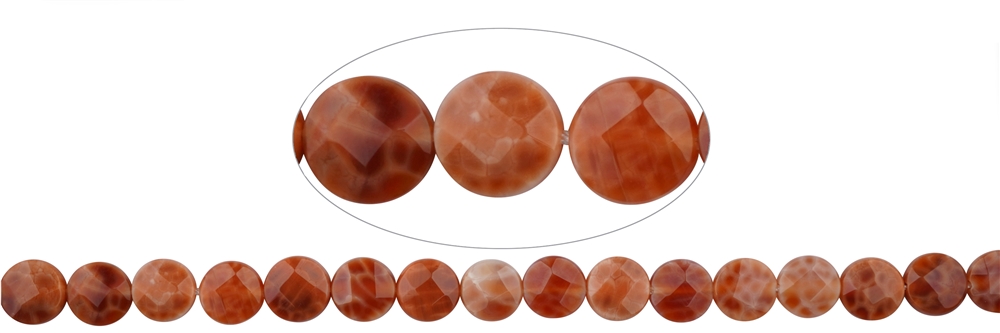 Strand Coin, Agate (Snakeskin Agate) red (dyed) faceted, 8mm