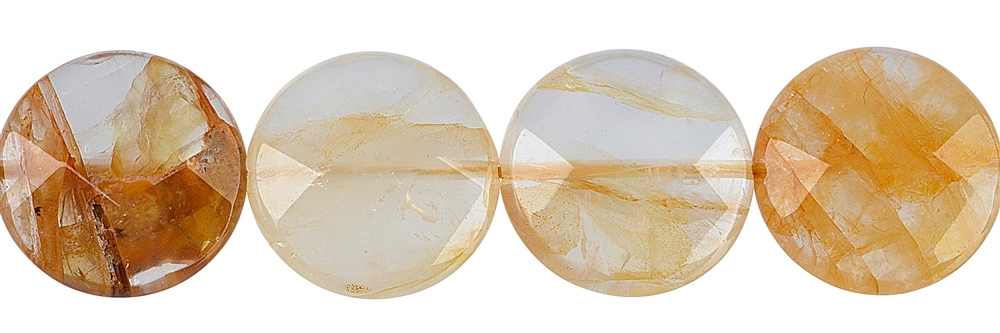 Strand Coin, Iron Quartz (yellow), faceted, 20mm