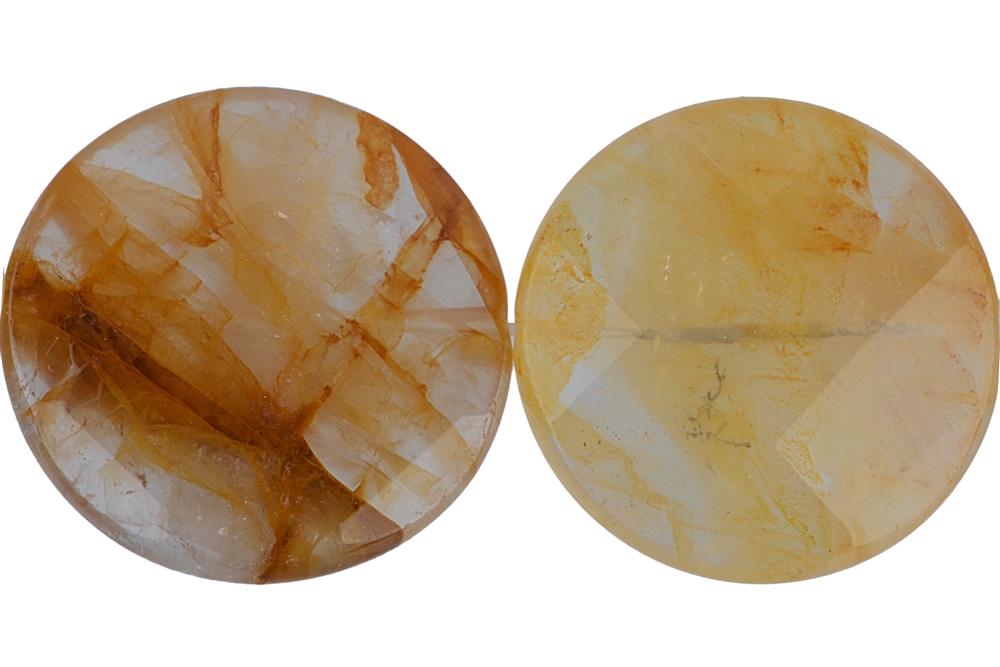 Strand Coin, Iron Quartz (yellow), faceted, 30mm