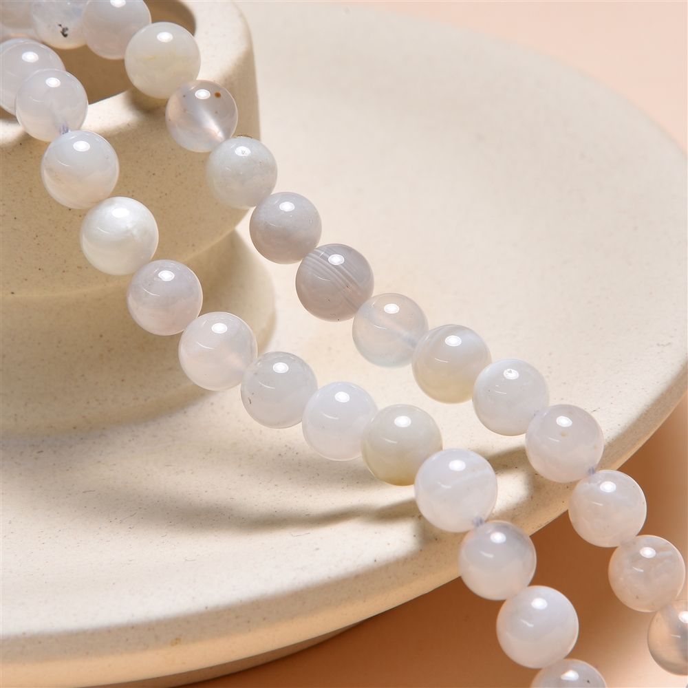 String Beads, Agate (white) cream, gray, 06mm