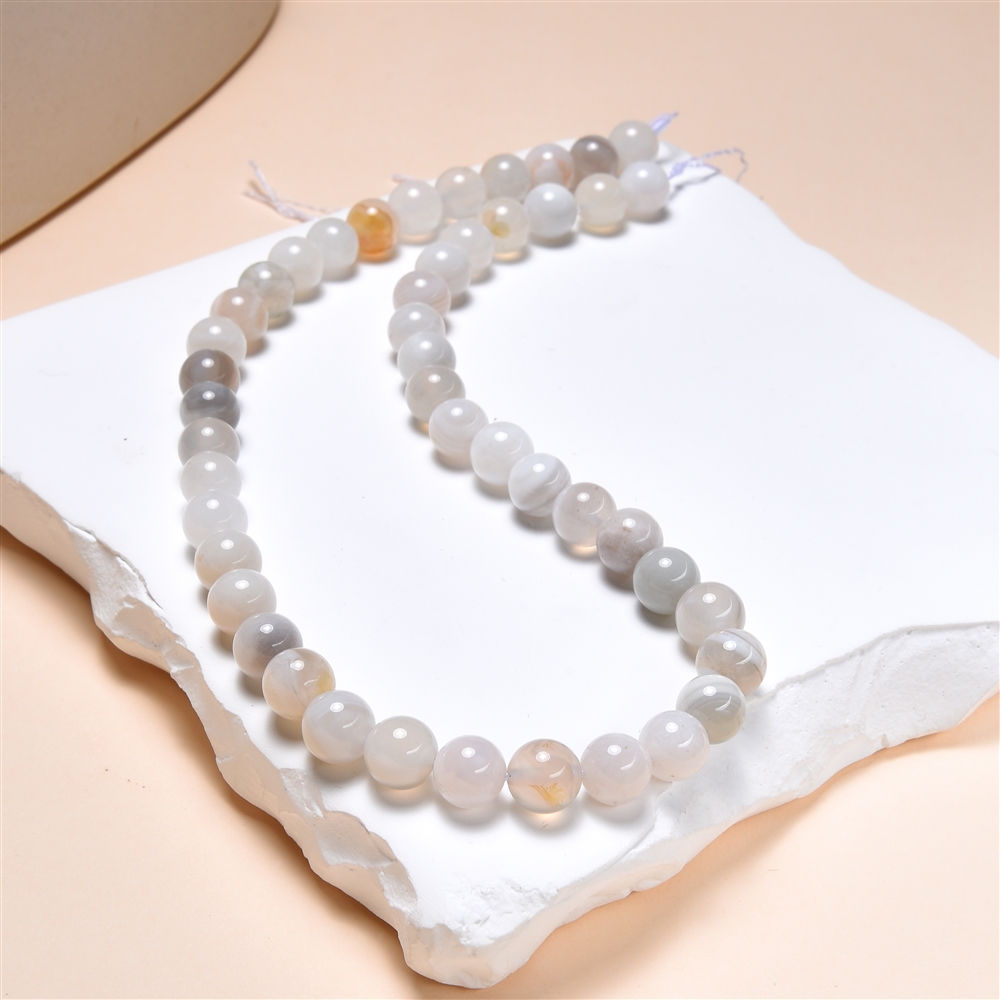 String Beads, Agate white, gray, cream, 08 - 09mm