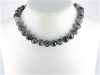 Strand of beads, Agate (Snakeskin Agate) black (set), 12mm
