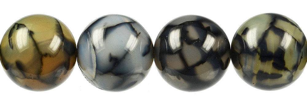 Strand of beads, Agate (Snakeskin Agate) black (set), 20mm