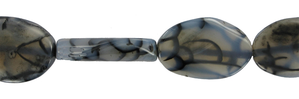 Rang de collier Lentille, Agate (serpentine) noire (prise), torsadée sur elle-même, 30mm