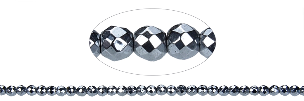 Strand of beads, hematin silver (set), faceted, 02mm