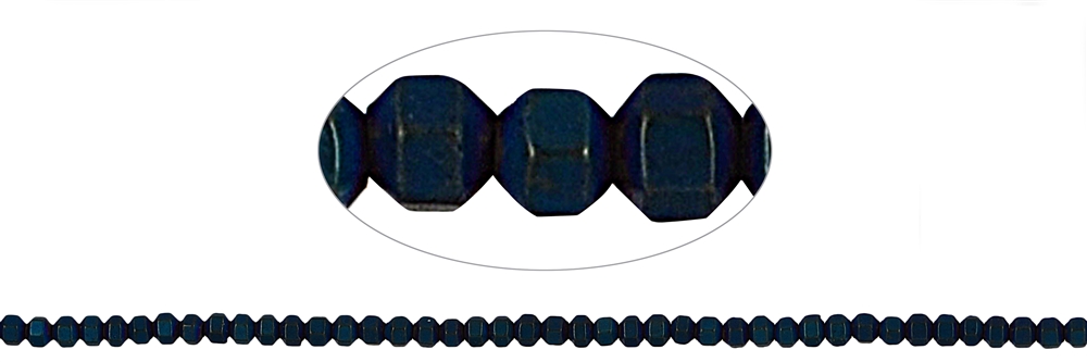 Strang Hexagon, Hämatin blau (gef.), matt, facettiert, 02mm