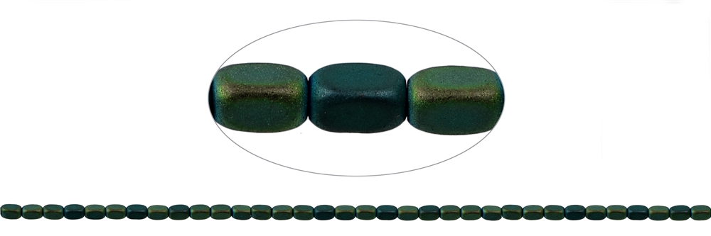 Strang Quader gerundet, Hämatin blau-grün (gef.) matt, 05 x 03mm (VE mit 3 Stück; Preis pro Stück)