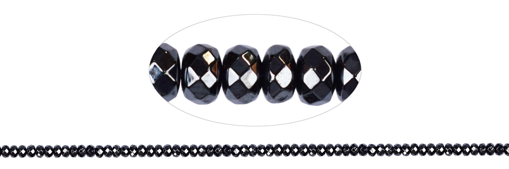 Strand Button, Hematin, faceted, 04mm (39cm)