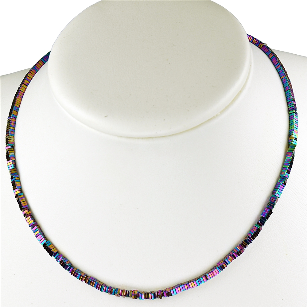 Rang de collier carré, hématite multicolore (gef.), 03 x 03mm