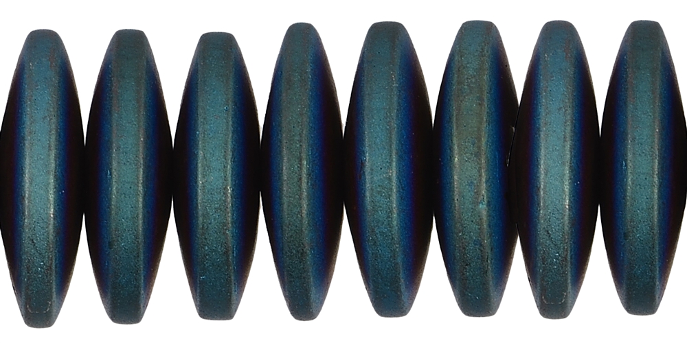 Strang Button, Hämatin blau-grün (gef.) matt, 03 x 12mm