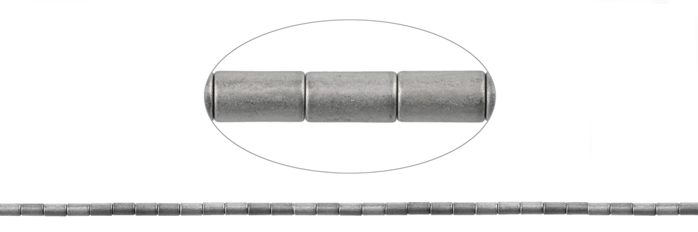 Strang Zylinder, Hämatin silber (gef.) matt, 05 x 03mm (VE mit 3 Stück; Preis pro Stück)