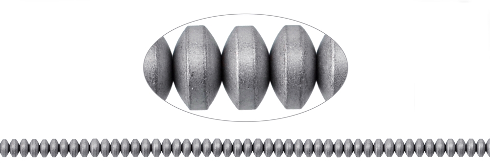 Strang Button, Hämatin silber (gef.) matt, 02 x 04mm (VE mit 3 Stück; Preis pro Stück)