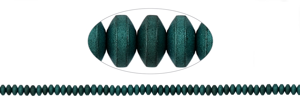 Strang Button, Hämatin blau-grün (gef.) matt, 02 x 04mm (VE mit 3 Stück; Preis pro Stück)