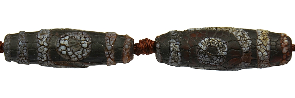 Rang de collier fuseau, Agate brune (pliée) sillonnée, 2 yeux, 38-42 x 11-14mm