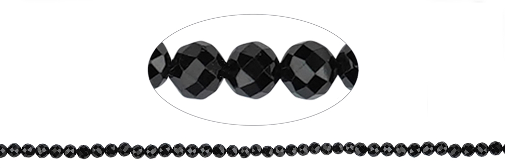 Rang de collier boules, Spinelle (noir), facettes, 04mm