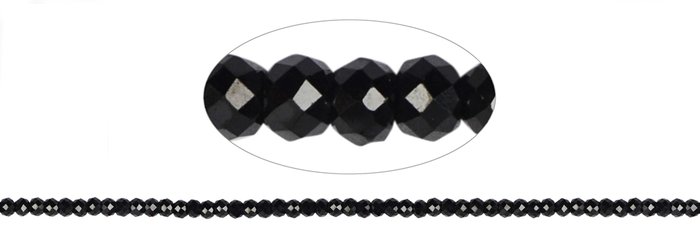 String Beads, Spinel (black), faceted, 02-03mm