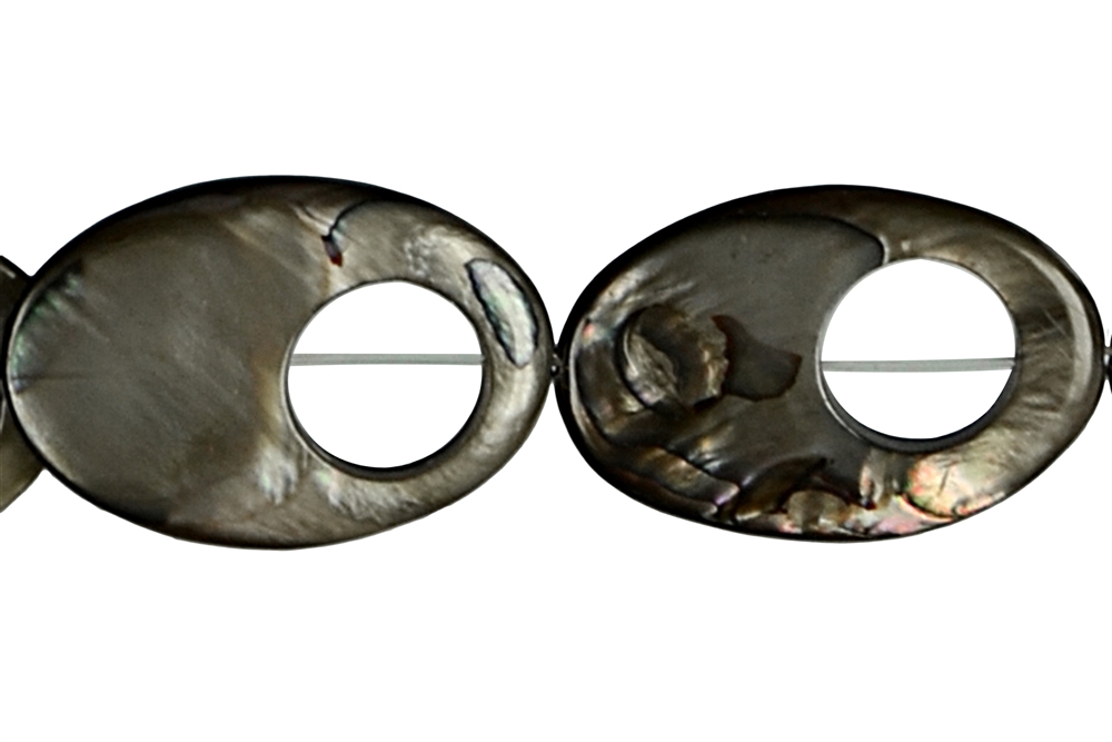 Rang de collier nacre argentée foncée (gef.), "œil de poisson", 30 x 20mm
