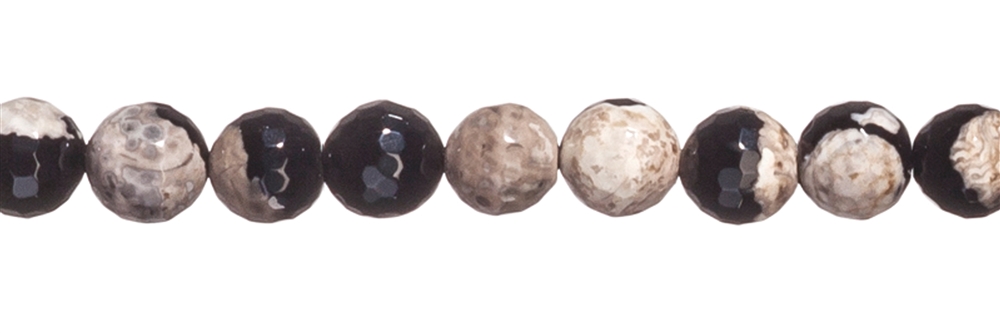strand of beads, Agate (Moonlight) cream-black (colored), faceted, 12mm