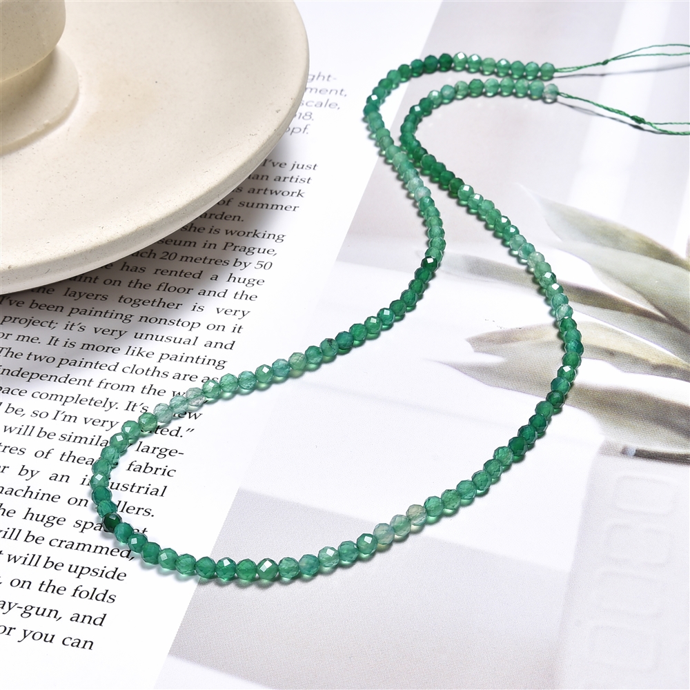 String Beads, Agate (green), faceted, 03mm faceted (39cm) | Marco Schreier