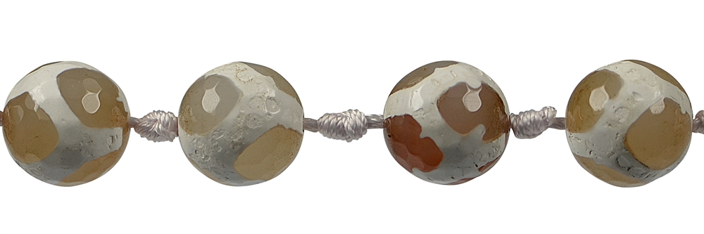 Filo di perline, agata "football" bianca (colorata) sfaccettata, 16 mm