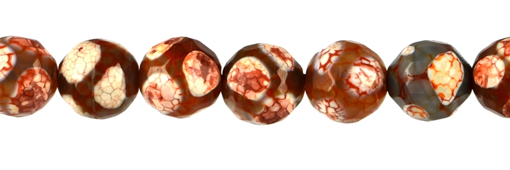 Strand of balls, Agate "Football" red (set) faceted, 10mm
