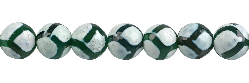 Filo di perline, agata "football" verde (colorata) sfaccettata, 10 mm