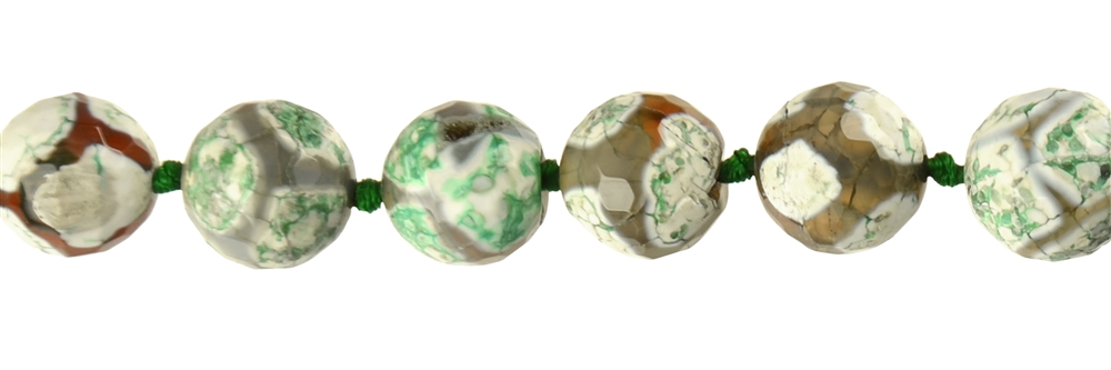 Filo di perline, agata "football" verde (colorata), sfaccettata, 14 mm