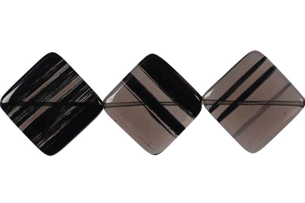 Rang de collier carré percé en diagonale, Obsidienne (obsidienne lamellaire), 20mm
